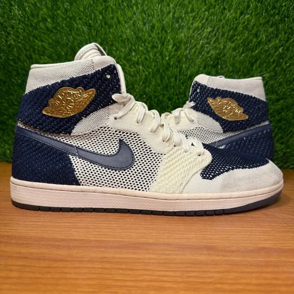 Air Jordan 1 Retro High OG Flyknit RE2PECT Derek Jeter Navy Blue White - Picture 2 of 12